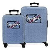 Pepe Jeans Digital resväska set blå 55/68 cm styv ABS sida kombinationslås 104 L 6 kg 4 hjul dubbelt handbagage