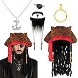 Pirater accessoarer män kvinnor pirathatt med pirater peruk ögonlapp pirat smycke falskt skägg pirater kostym tillbehör vuxna för halloween karneval kostym tillbehör
