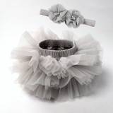 Baby girl tutu kjol tyll spets pannband blomuppsättning - gray - 9M