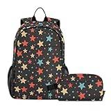 Retro tecknad stjärnor stil lätt ryggsäck för barn skola bokväska med lunchväska set för skola utomhusaktiviteter resor, flerfärgad, en storlek