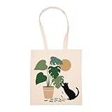 Cat And Plant 13 The Making Of Monstera Beige Shoppingväska återanvändbar Hållbar Miljövänlig Reusable Shopping Bag