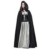 keland medeltida kappa med huva cape cape cape för halloween cosplay med viking broscher (svart)