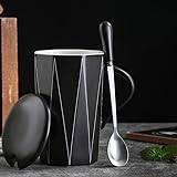 Enkel keramisk markeringskopp – hushåll kaffekopp, parvattenkopp med lock, 380 ml (svart)