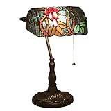 Style Banker-lampa - Traditionell skrivbordslampa i målat glas med dragkedja och antik zinkbas - Perfekt för vardagsrum, kontor, sovrum - Bordslampa för säng eller skrivbord - Plug-in armatur