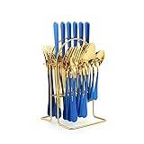 Tableware Silverware Set, Gift Box 24 Piece Stainless Steel Cutlery Set Deluxe Color Handle Fork Spoon Knife Set Dishwasher Safe Dinner Service