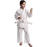 Ippon Gear Club Karate GI set, nybörjare, karatedräkt, barnkostym inklusive bälte [storlek 200 I snörning I 220 gr/m² (8 oz) tygtäthet] vit