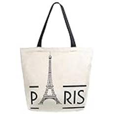 Strandväska elegant Eiffeltornet konst Paris beige tygväska återanvändbar shoppingväska idealisk handväska för skolarbete resor 40 x 50 cm, Canvas Tote Bag1306, 0