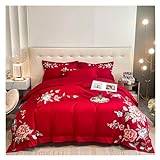 Täckeset, lyxig kinesisk stil pion blommor broderi 100 % egyptisk lång hasp bomull sängkläder set täcke set lakan örngott (färg: B, storlek: platt säng sheT_QUEEN 4 st)
