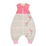 Baby sovsäck 1,5 tog småbarn sovsäck med ben dragkedja fram anti-spark ärmlös nattkläder för pojkar flickor 3–5 år, M, rosa fågel
