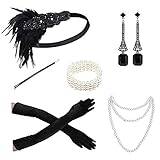 Flapper Accessoarer För Kvinnor 1920-talet Gatsby Kostym Tillbehör Rytande 20-tal Flapper Pannband Handskar Halsband Set 1920-tal Gatsby Bra Accessoarer Set för Dam Flapper Huvudbonad