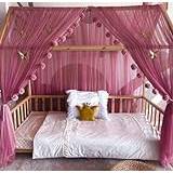 Baby Fancyroom hussäng himmel, sänghimmel, rosa för barnsäng, barnrum, baldakin, sänghimmel för flickor, prinsesrum (med 5 gyllene fjärilar, 380 cm)