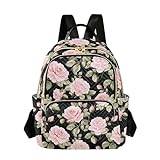 Retro rosa ros blommigt tema mode ryggsäck handväska för kvinnor, vardagliga dagväskor, damgåva för resor vandring, flerfärgad, S