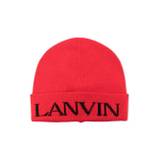 Lanvin Enfant - stickad mössa med logotyp - barn - bomull/ull - 56 cm - Röd