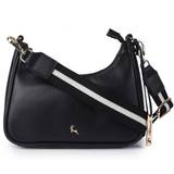 'Bella Toscana' Real Leather Crossbody Bag with Webbing Strap: 64296 Black NA