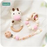 Bopoobo 1pc Pacifier Chain Clip Baby Dummy Toys Crochet Nipple Holder Soothing Nipples Diy Wooden Rattle Newborn Feeding Accessories - Gray rattle