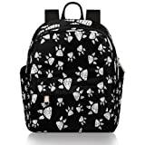 Svart djur fotavtryck tass mini ryggsäck för kvinnor flickor tonåring, liten mode ryggsäck handväska resa vardaglig lätt dagväska, Black Animal Footprint Paw, 8.26(L) X 4.72(W) X 9.84(H) inch