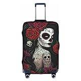 'Day Of The Dead' flickors skalle ansikte konst vagn bagage resväska överdrag passar 45-81 cm bagage, Vitt, L