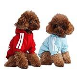 Mode hund huvtröja hundkläder streetwear ren bomull sweatshirt hund katt valp liten medelstor modeoutfit (ljusblå/röd, S)
