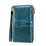 Äkta läder Herrplånbok Långa clutchplånböcker for mobiltelefon Kvinnor Myntväska Resepengarväska manlig passhållare (Color : Blue)