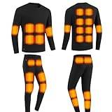 Cozy Heating Underwear Set Womens Mens, 6-Zones USB Electric Heated Fleece Long Sleeve Heated Pants Shirt Tops with 3 Heating Levels