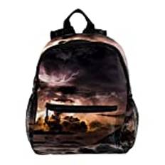 Söt mode mini ryggsäck pack väska storm hav med sol som ser ut moln, flerfärgad, 25.4x10x30 CM/10x4x12 in, Ryggsäckar