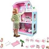 HENGMEI Dockhus barn trä dockhus Dollhouse set flicka lekset 3 våningar Barbie hus med möbler och tillbehör, 70 x 30 x 100 cm dockhus för barn (typ B)