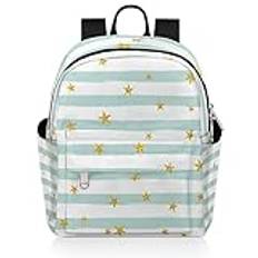 Golden Stars mini ryggsäck handväska för kvinnor, blå rand liten mode dagväska lätt, söt vardaglig resväska, Gyllene stjärnor, 8.26(L) X 4.72(W) X 9.84(H) inch, Ryggsäckar för dagsutflykt