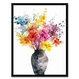 Artery8 Flower Bouquet in Vase Abstract Watercolour For Living Room Art Print Framed Poster Wall Decor 12x16 inch