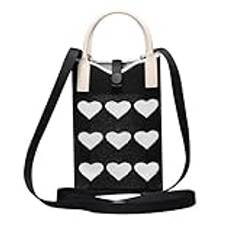 Sött hjärta mini crossbody hobo-väska, liten axelremsväska för kvinnor flickor bärväska för iPhone 15 14 13 12 Pro Max, Svart, Heart