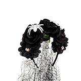 Hpory Halloween ros blomma pannband huvudbonad med slöja gotisk pannband karneval fest hårtillbehör