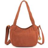 Style Lucca: Lædertaske i cognac-brun. Skøn skulder- og crossbody skindtaske m. flot flettet håndrem