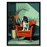 Artery8 Springer Spaniel Dog Lover Red Armchair Portrait For Living Room Art Print Framed Poster Wall Decor 12x16 inch