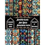 Stained Glass Art Deco Scrapbook Paper: 9 Double sided designs plus 6 pictures - Pocketbok