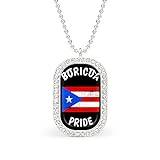 Vintage Boricua Pride Puerto Rican PR flagga nyhet halsband personligt halsband tryckt mönster hänge med kedja silver guld present till kvinnor män