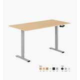 Höj- & sänkbart bord, vev, grått stativ, bordsskiva i bok, 160x70 cm