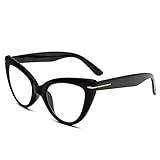 KoKoBin Stora Cat Eye läsglasögon dam anti-blåljusglasögon mode och bekväm kattöga datorläsare, svart, +2.0
