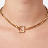 Square T-Bar Detail Chain Necklace In Gold,, Gold