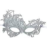 Jilibaba Spets maskerad masker dam mask spel venetiansk ansiktsmask karneval maskerad för halloween jul fest spets silver 3-16 x 24 cm