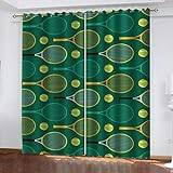 3D grön racket tryck tryckta gardiner mörkläggning 2 paneler, barndraperier för sovrum, gardiner för vardagsrum öljett, värmeisolerade gardiner för pojkar flickor rum dekoration 259 cm hängande