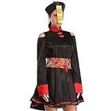 Kinesisk zombieklänning, Qing-dynasti zombie cosplay långärmad klänning med hatt och runpapper, halloweenfest cosplay kostymer för flickor kvinnor (storlek M)