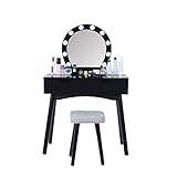 ASADFDAA Vanity Desk 1PC Dresser Table With Detachable Lighted Mirror Household Bedroom Dressing Table Makeup Table With Stool (Color : EU black)