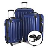 Huvudväska – Alex – nya 4 dubbla hjul + gratis artiklar 3 resväskeset med rullväska, resväska, TSA, (S, M & L), Mörkblå, Set, Resväska set