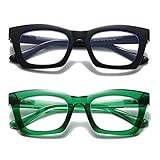 Hubeye 2 Rektangulära läsglasögon för kvinnor med fjäder gångjärn Anti ljus blå läsglasögon med tygfodral 1.75