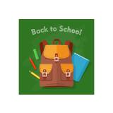 Back to School. Brown Backpack. Office Supplies