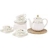 Tea Set for Adults Royal Tea Cups and Saucers With Gold Trim White Porcelain Tea Set With Teapot Coffee Cups,A (A)