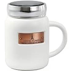 Enkel mugg mjölk metall kopp kaffekopp lock spegel tallrik kopp keramiskt kopp lock benporslin keramisk kaffekopp (Färg: Vit, Storlek: 400ml)