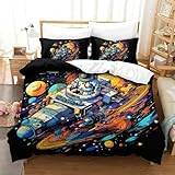 SkyClouf Cosmos, astronauter tredimensionellt tryck sängkläder i tre delar astronauter påslakan ultrafin fiberkudde ingår skonsam och tvättbar super kung (260 x 220 cm)