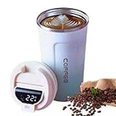 LUFEIS Kaffemugg To Go termo, kaffemugg to Go av rostfritt stål, LCD-pekskärm temperaturdisplay 510 ml kapacitet, smart mugg, drickflaska, perfekt för värme och kyla (gradient vit)