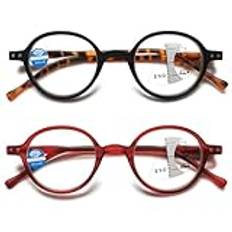 KOOSUFA Runda glasögon progressiva multifokus läsglasögon kvinnor män anti-blått ljus fjädergångjärn retro läshjälp arbetsplatsglasögon 1,0 1,5 2,0 2,5 3,0, Set med 2 färger