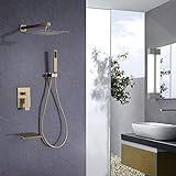 Concealed Shower Mixer Set Square Rainfall Shower Head and Hose Set, Multi Shower Head Systems Gold